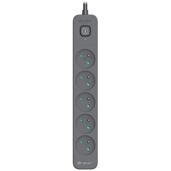 Listwa zasilająca Tracer Listwa zasilająca antyprzepięciowa TRACER Power Line+ 3,0 m Graphite (5 gniazd)