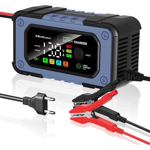 Qoltec Prostownik do akumulatora z funkcjš naprawy | Inteligentna mikroprocesorowa ładowarka | 12V | 7A | LED | 4 tryby