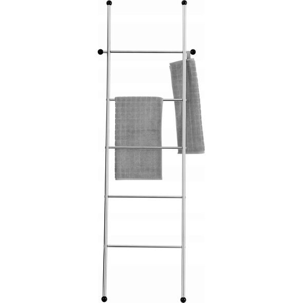 Wenko Praktyczny wieszak łazienkowy, 5 poziomów, 2 haki, 158 cm wysokości, stal nierdzewna, srebrny, na ręczniki, szlafroki, ubrania.