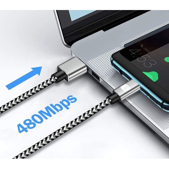 Kabel USB 2.0 Typ-C na Typ-A 1m 3A Szybkie Ładowanie w Oplocie