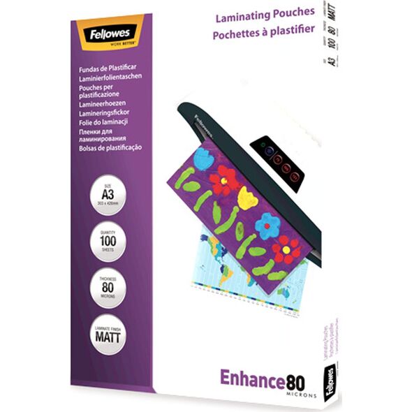 Fellowes Fellowes Matt laminating pouches 80 micron, A3 100-pack - 5452003