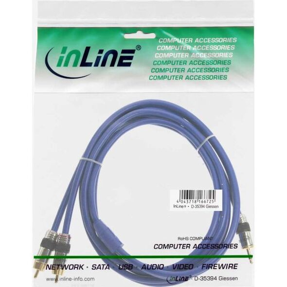 Kabel InLine Jack 3.5mm - RCA (Cinch) x2 25m niebieski (89932P)
