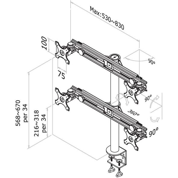 Neomounts Uchwyt biurkowy na 4 monitory 19" - 30" (FPMA-D700D4)