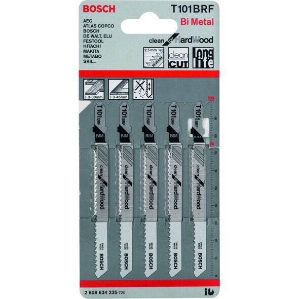 Bosch Brzeszczot do wyżynarek Clean for Hard Wood 100mm T 101BRF 5szt. (2.608.634.235)