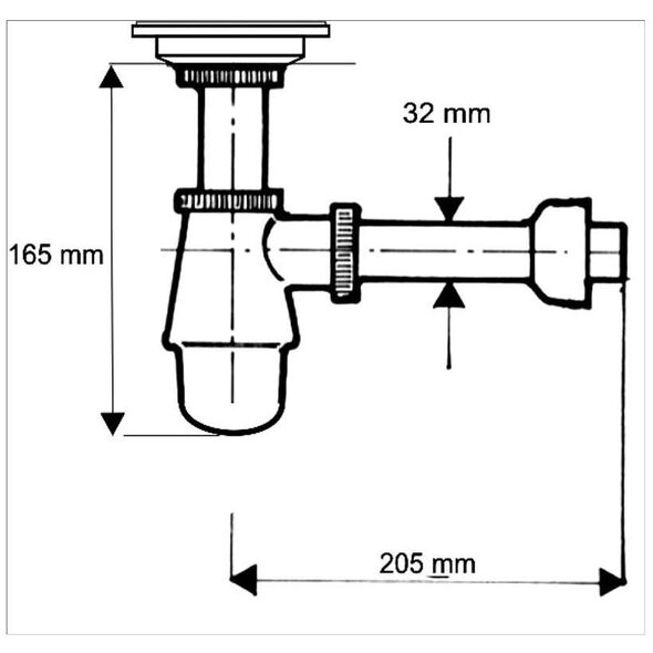 Syfon McAlpine butelkowy 5/4" DN32 niski chrom (220+255CB)