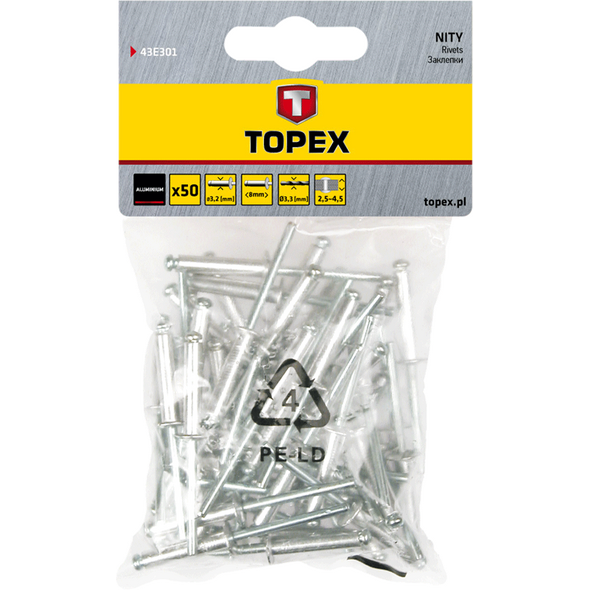 Topex Nity aluminiowe 3,2x8mm 50szt. - 43E301