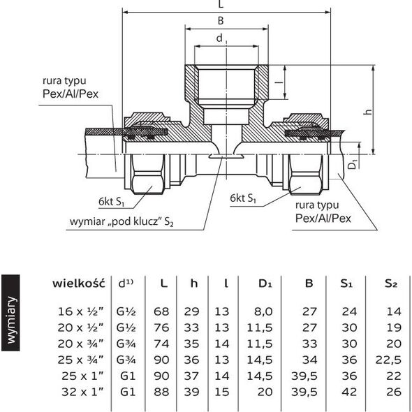 Perfexim Trójnik skręcany 709 20mm x GW 1/2" x 20mm (61-009-2015-000)