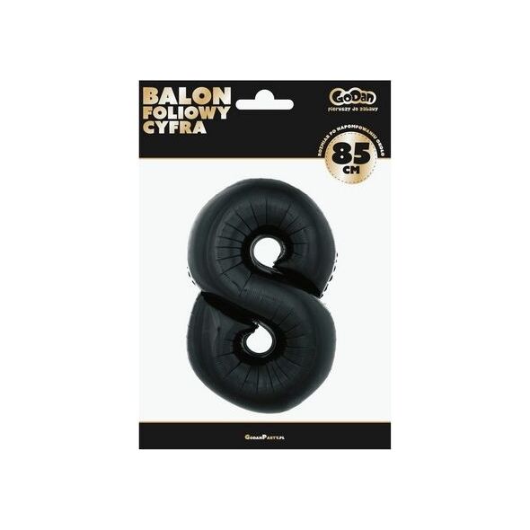 GoDan Balon foliowy "8" czarny 85cm