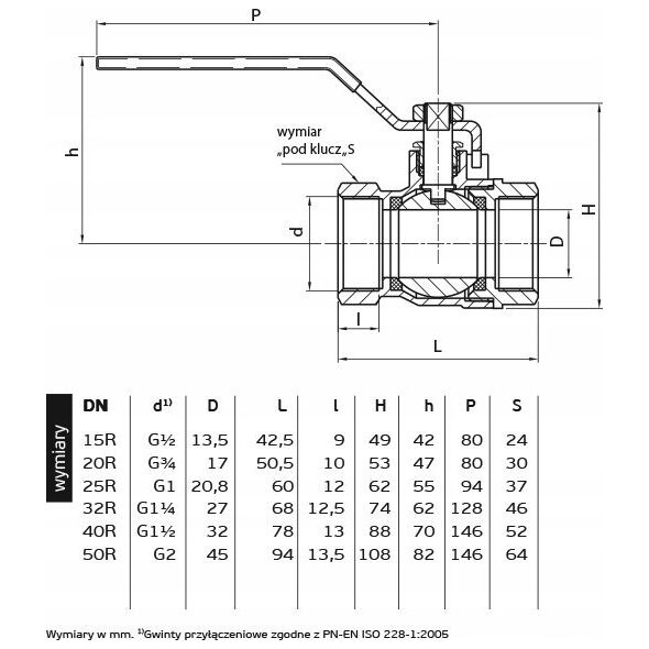 Perfexim Zawór kulowy wodny WW DN40 ršczka 1040 G1 1/2 WW PN16 C DN40 [4/32]