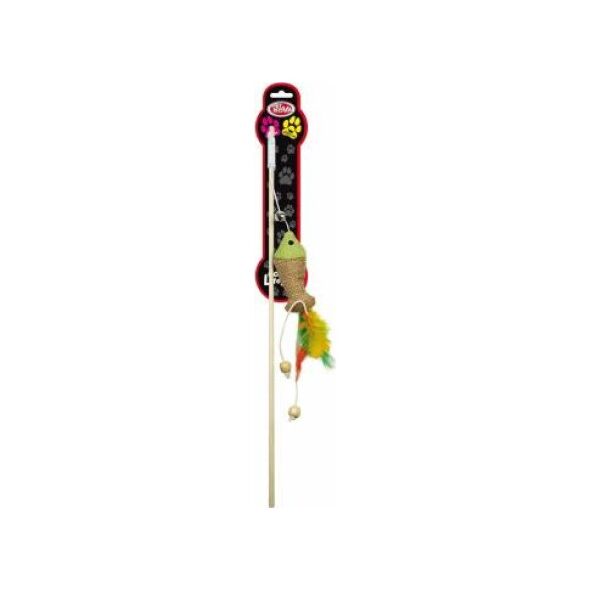 Aqua Nova PETNOVA ZABAWKA D/KOTA WEDKA Z RYBKA+PIORA 40CM CAT-ROD-WOOD-4 4241