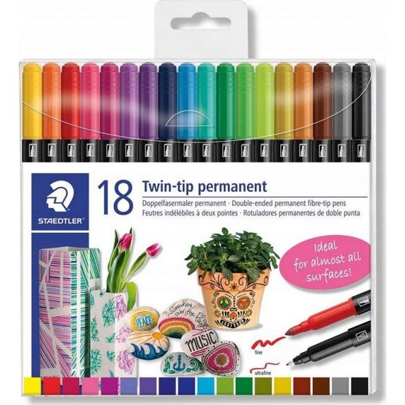 Staedtler Flamastry dwustronne wodoodporne 18 kolorów