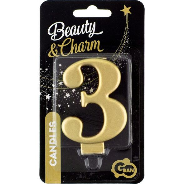 GoDan Świeczka urodzinowa "3" złota 8cm
