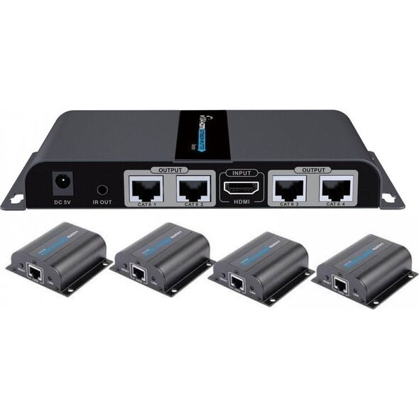 System przekazu sygnału AV Techly Extender Splitter HDMI 1x4 1080p60Hz po Skrętce Cat6 do 40m (IDATA EX-HL41TY)