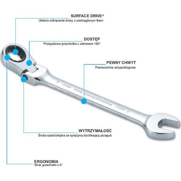 SATA SATA KLUCZ PŁASKO-OCZKOWY 16mm Z GRZECHOTKĄ ŁAMANY GL46407