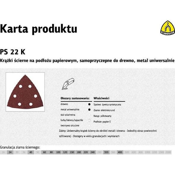 Klingspor K.PAPIER TRÓJKĄT PS22K P180 GLS15 K142138