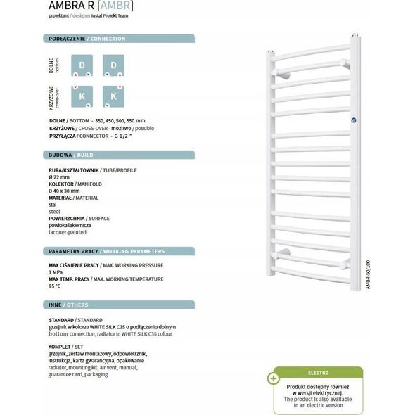 Grzejnik łazienkowy Instal-Projekt GRZEJNIK AMBR-60/140 R550 649W BIALY