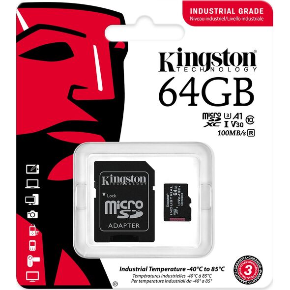 Karta Kingston Industrial MicroSDXC 64 GB Class 10 UHS-I/U3 A1 V30 (SDCIT2/64GB)