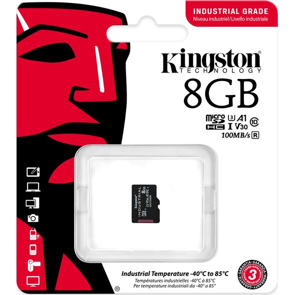 Karta Kingston Industrial MicroSDHC 8 GB Class 10 UHS-I/U3 A1 V30 (SDCIT2/8GBSP)