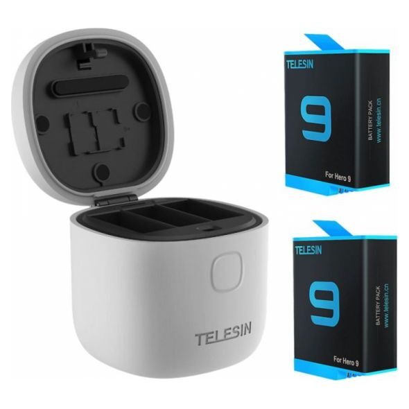 Telesin Wodoodporna ładowarka trójkanałowa Allin box Telesin dla GoPro Hero 9 + 2 baterie (GP-BTR-905-GY)