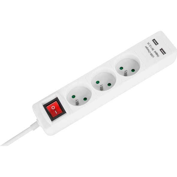 Listwa zasilająca Rebel Przedłużacz sieciowy Rebel 3 gniazda + 2 gniazda USB z wyłącznikiem - 1.5m