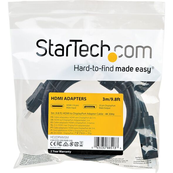 Kabel StarTech DisplayPort - HDMI + USB-A 3m czarny (HD2DPMM3M)