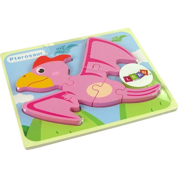 LeanToys Drewniane Puzzle Dinozaur Pterodaktyl Różowy