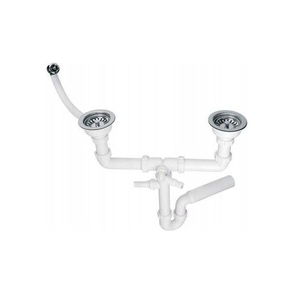 Syfon Mc Alpine Syfon zlewozmywakowy rurowy podwójny 3,5"X50mm z podłączeniem pralki lub zmywarki, przelew [18]