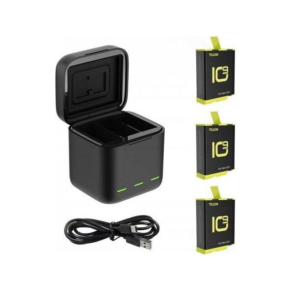 Telesin Ładowarka trójkanałowa Box dla GoPro Hero 9 / Hero 10 + 3 akumulatory (GP-BNC-902-B)