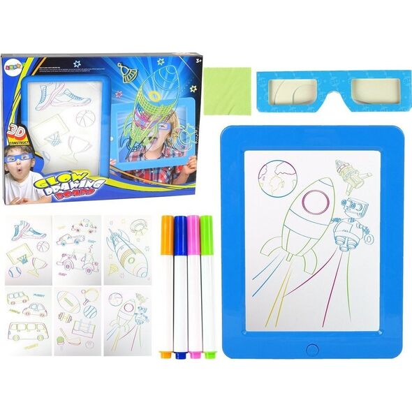 LeanToys Magiczna Podświetlana Tablica 3D Okulary Niebieska