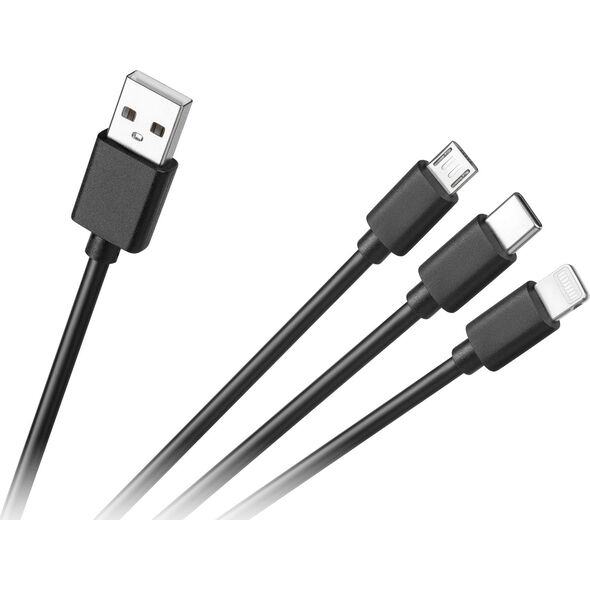 Kabel USB Cabletech USB-A - USB-C + microUSB + Lightning 1.2 m Czarny (KPO3945)