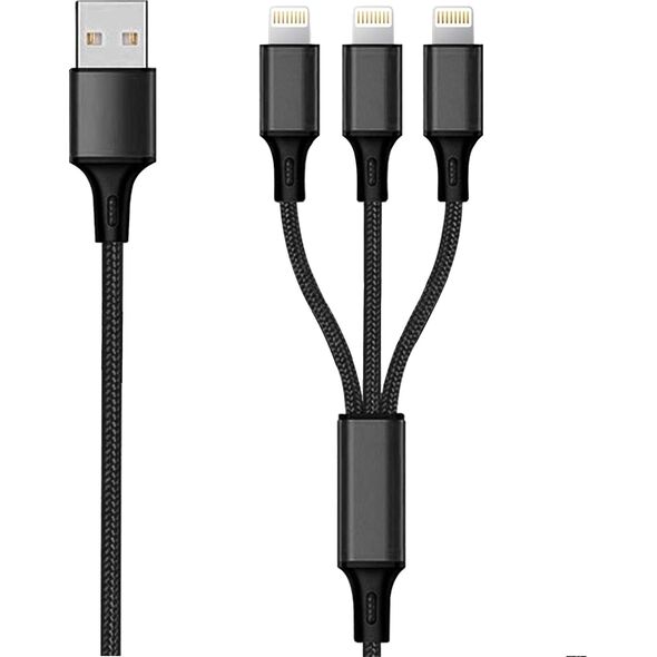 Kabel USB 2GO USB-A - USB-C + microUSB + Lightning 1.5 m Czarny (797155)