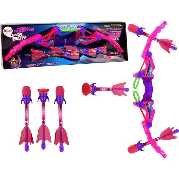 LeanToys Gra Zręcznościowa Łuk Do Strzelania Dla Dzieci Różowy Świecące Strzały Gwizdek