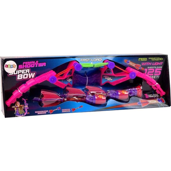 LeanToys Gra Zręcznościowa Łuk Do Strzelania Dla Dzieci Różowy Świecące Strzały Gwizdek