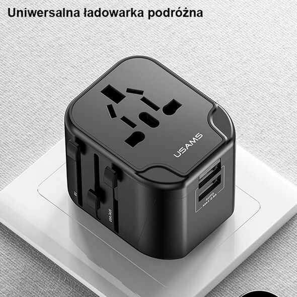 Ładowarka Usams Ładowarka Sieciowa USAMS 2xUSB T55 12W adapter uniwersalny 4w1 US/AU/EU/UK czarny CC173TC01 (US-CC173)