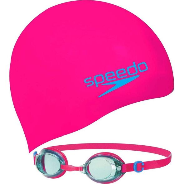 Speedo Okulary Pływackie Dziecięce na Basen Speedo Jet V2 Pink + Czepek