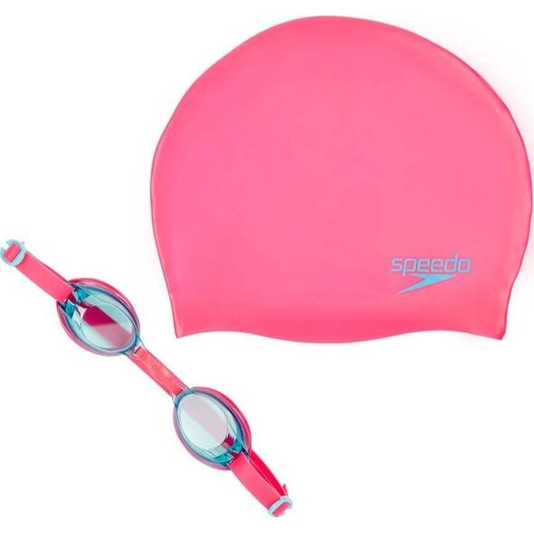 Speedo Okulary Pływackie Dziecięce na Basen Speedo Jet V2 Pink + Czepek