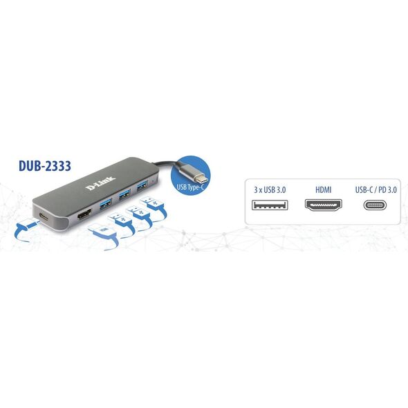 HUB USB D-Link D-Link DUB-2333  5-in-1 USB-C Hub mit HDMI/USB-PD retail