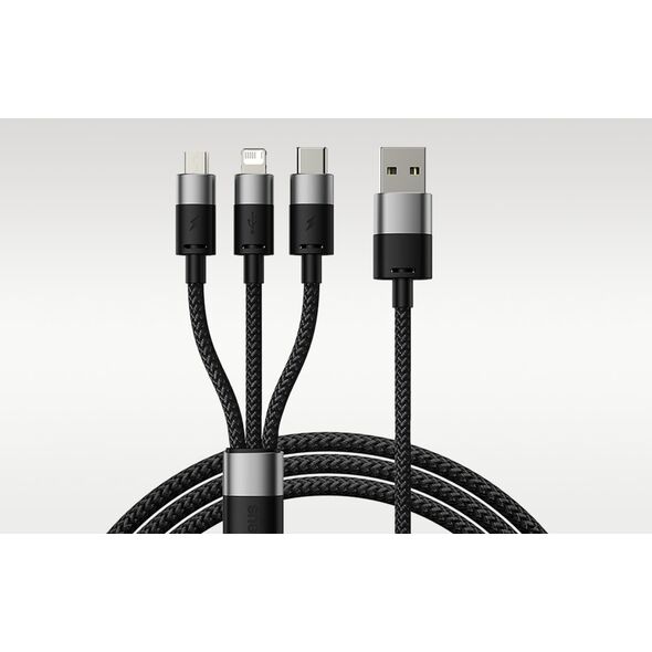 Kabel USB Baseus USB-A - USB-C + microUSB + Lightning 0.6 m Czarny (P10319900111-00)