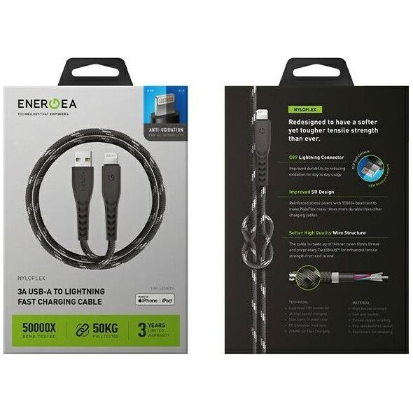 Kabel USB Energea USB-A - Lightning 1.5 m Czarny (CBL-NF-BLK150)