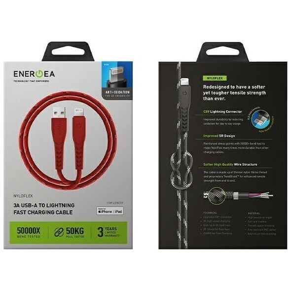 Kabel USB Energea USB-A - Lightning 1.5 m Czerwony (CBL-NF-RED150)