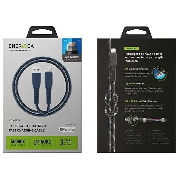 Kabel USB Energea USB-A - Lightning 1.5 m Niebieski (CBL-NF-BLU150)