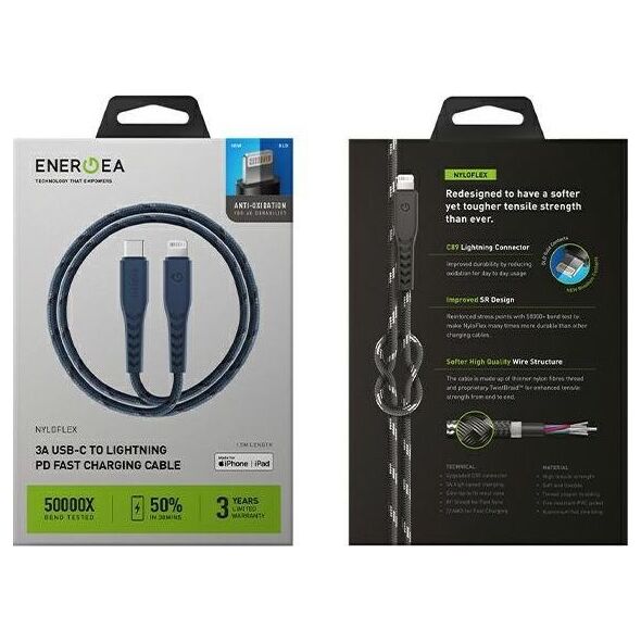 Kabel USB Energea USB-C - Lightning 1.5 m Niebieski (CBL-NFCL-BLU150)