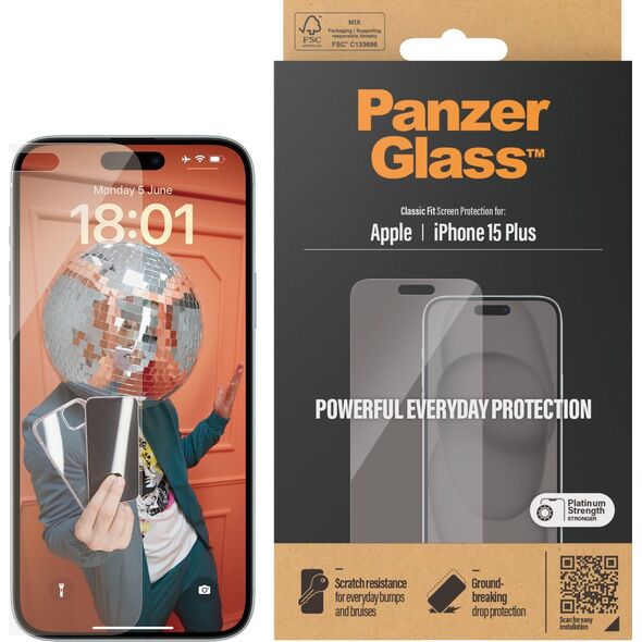 PanzerGlass Szkło hartowane PanzerGlass Classic Fit iPhone 15 Plus antybakteryjne