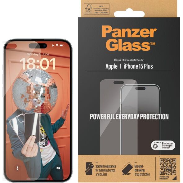 PanzerGlass Szkło hartowane PanzerGlass Classic Fit iPhone 15 Plus antybakteryjne