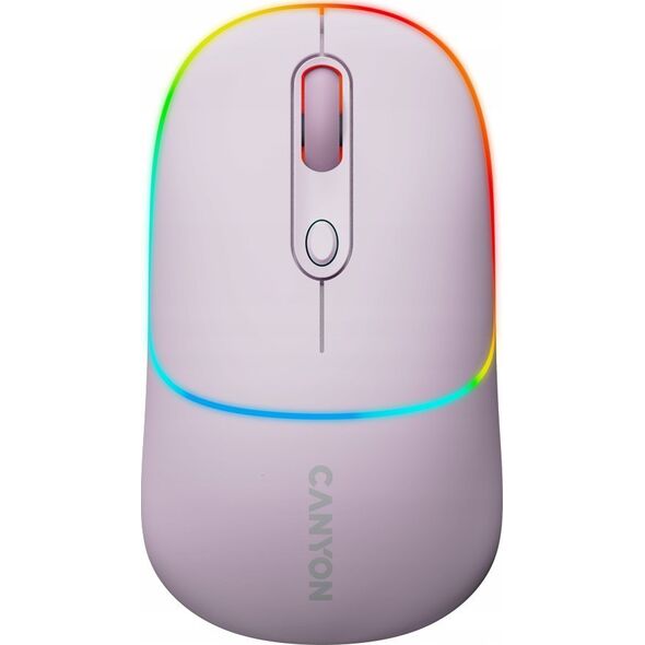 Mysz Canyon CANYON MW-22, 2 in 1 Wireless optical mouse with 4 buttons,Silent switch for right/left keys,DPI 800/1200/1600, 2 mode(BT/ 2.4GHz), 650mAh Li-poly battery,RGB backlight,Pearl rose, cable length 0.8m, 110*62*34.2mm, 0.085kg