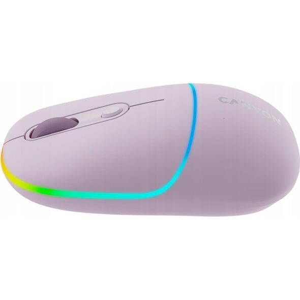 Mysz Canyon CANYON MW-22, 2 in 1 Wireless optical mouse with 4 buttons,Silent switch for right/left keys,DPI 800/1200/1600, 2 mode(BT/ 2.4GHz), 650mAh Li-poly battery,RGB backlight,Pearl rose, cable length 0.8m, 110*62*34.2mm, 0.085kg