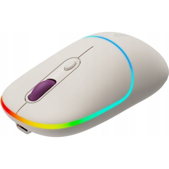 Mysz Canyon CANYON MW-22, 2 in 1 Wireless optical mouse with 4 buttons,Silent switch for right/left keys,DPI 800/1200/1600, 2 mode(BT/ 2.4GHz), 650mAh Li-poly battery,RGB backlight,Rice, cable length 0.8m, 110*62*34.2mm, 0.085kg