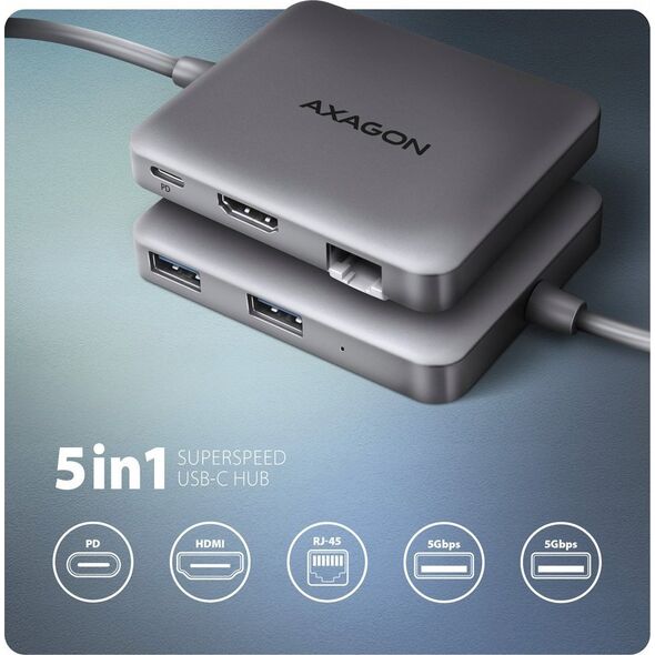 HUB USB Axagon HMC-5HL Wieloportowy hub 2x USB-A, 4K HDMI, GLAN, USB 3.2 Gen 1, PD 100W, 15cm USB-C kabel