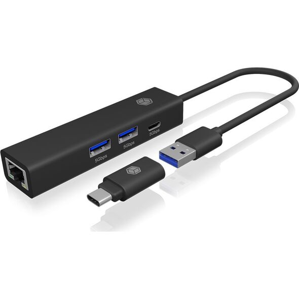 HUB USB Icy Box Hub IB-HUB1439-LAN 4w1 HUB, 1x USB-C, 2xUSB-A, 1x LAN