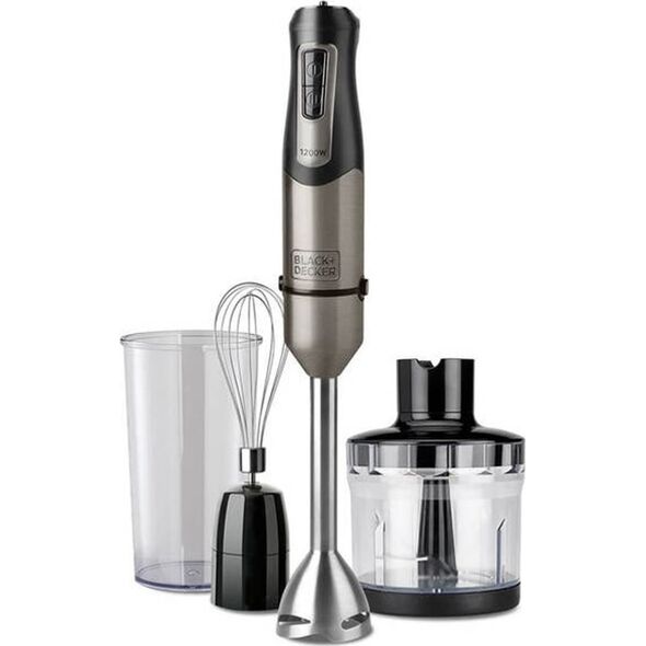 Blender Black&Decker BLENDER RĘCZNY BXHBA-1200E TYTANOWY (1200W, TRZEPACZKA, ROZDRABNIACZ, KUBEK)